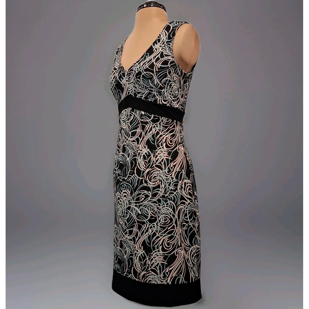 Ann Taylor Loft Midi Women's‎ Black/Aqua/White Print Sleeveless Dress Sz 4
